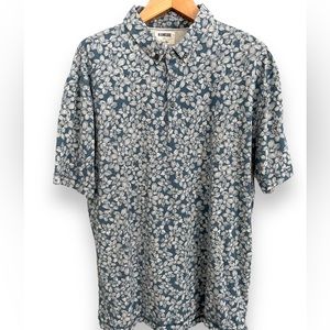 Linksoul Anza Teal Blue Floral Print Short Sleeve Collared Polo, soft relaxed